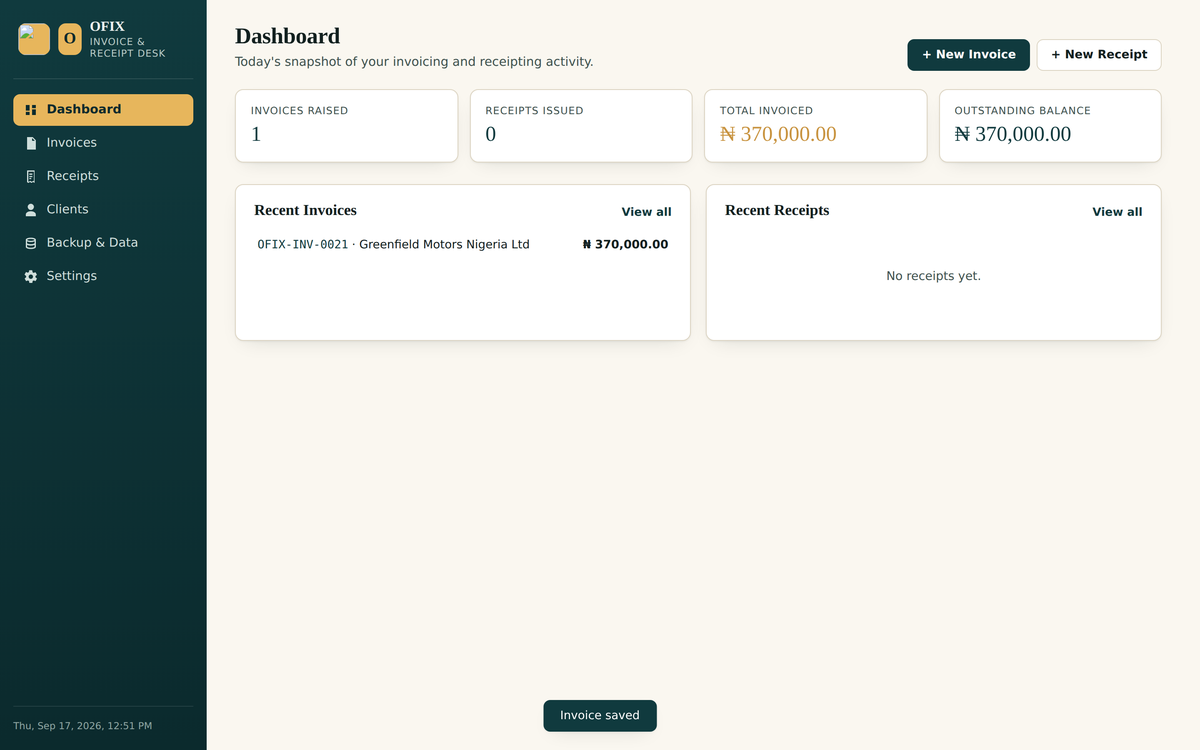OFIX — Invoice & Receipt Manager