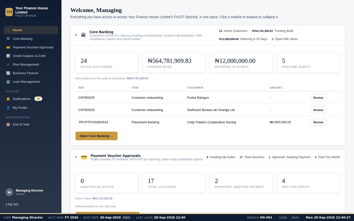 Portal home: every module in one view, with one sign-in